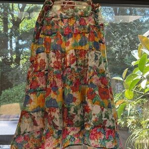 Boho Floral Multicolor Women's tiered semi-sheer Skirt. Very Full, A- line. Med.